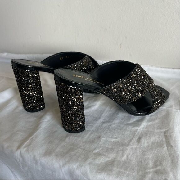 NEW | SAINT LAURENT Glitter YSL Shimmer Lou Lou 95 Sanda Midnight Nero Sz. 37.5 - Picture 8 of 12